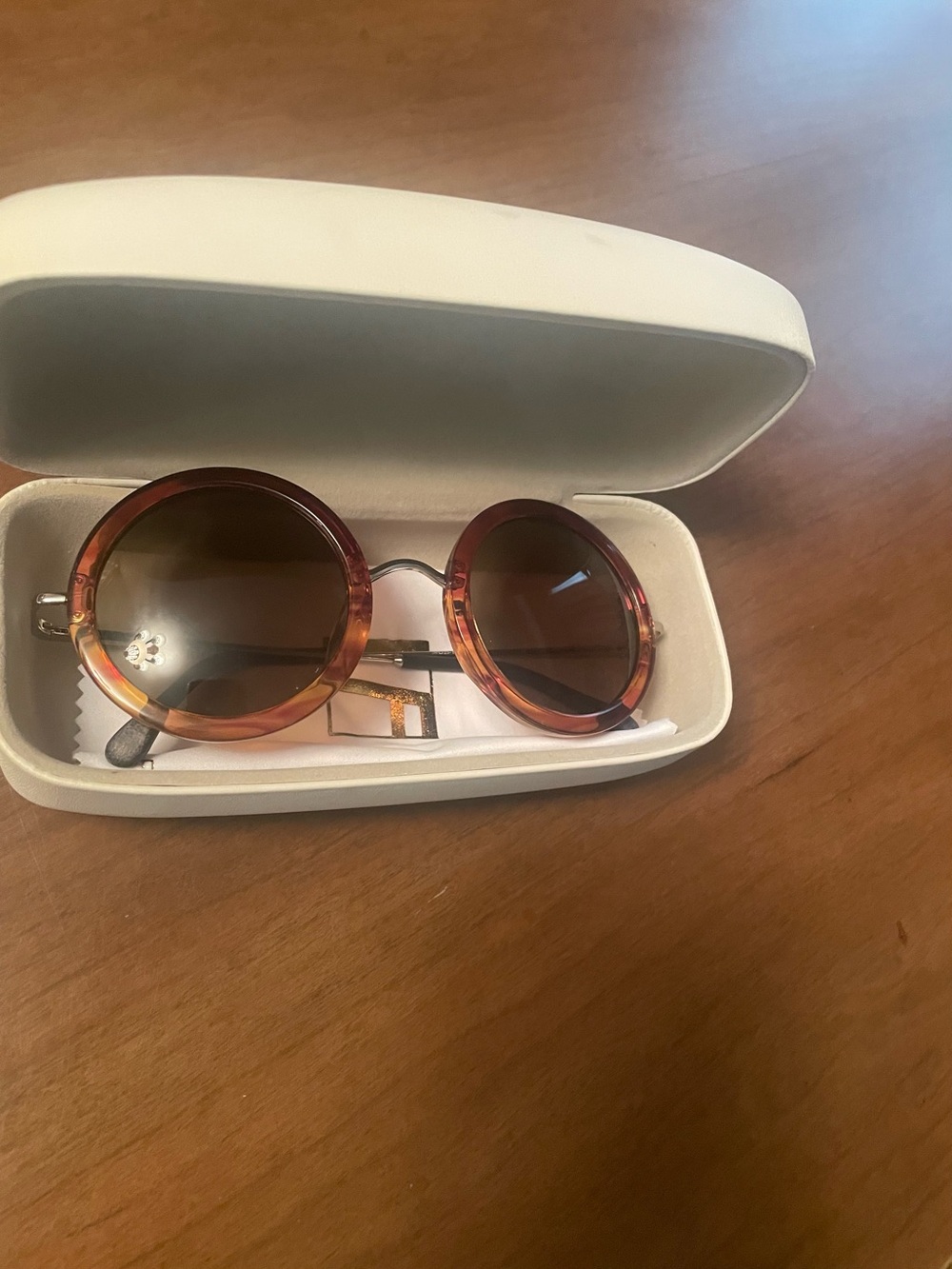 Linda Farrow Round Tortoiseshell Sunglasses with Brown Gradient Lenses